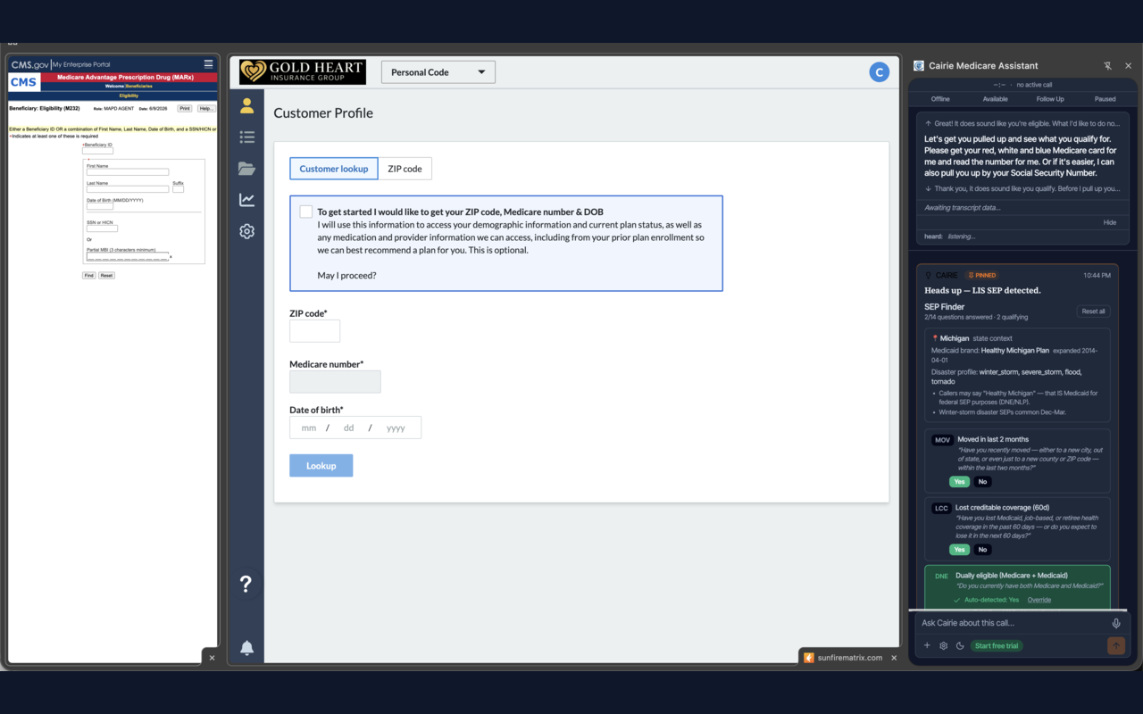 Cairie showing SEP evidence during a live Medicare workflow